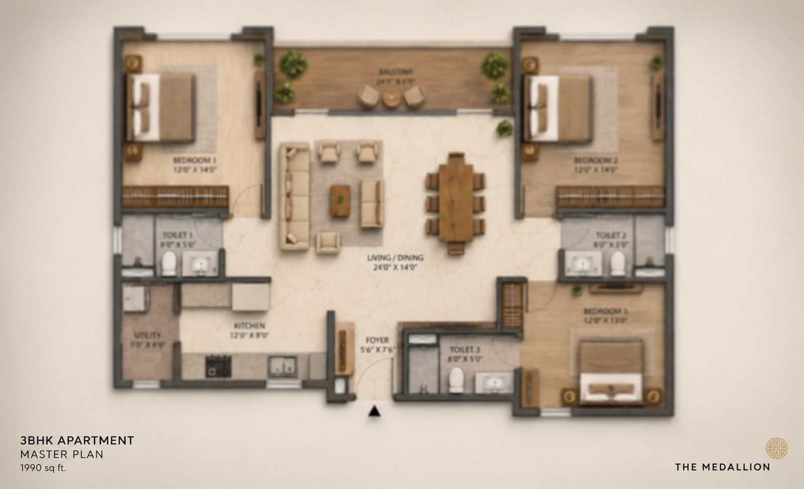 3 BHK 1990 sq ft floor plan — Medallion Nova