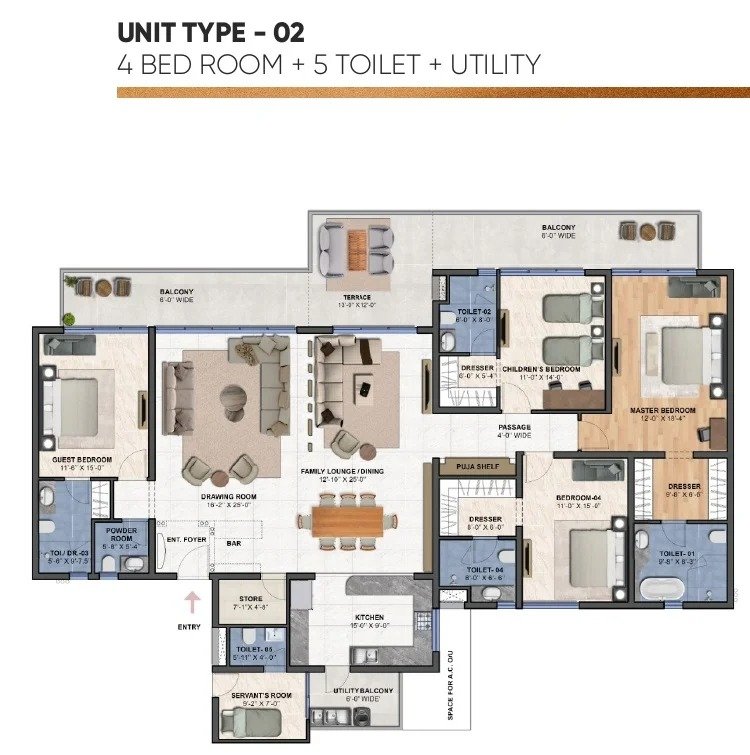 4 BHK floor plan — Medallion Aurum